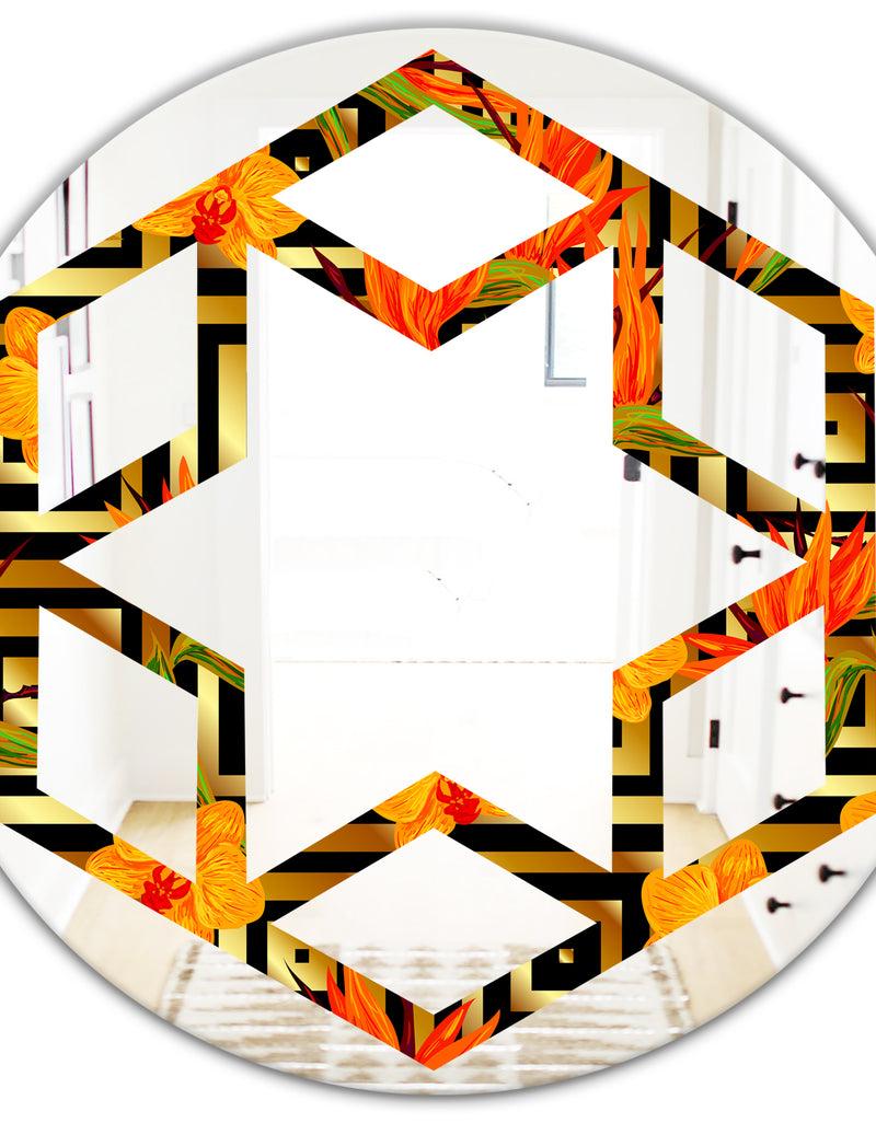 DesignQ Tropical Gold Luxury Pattern III - Modern Round Or Oval Wall Mirror - Hexagon Star
