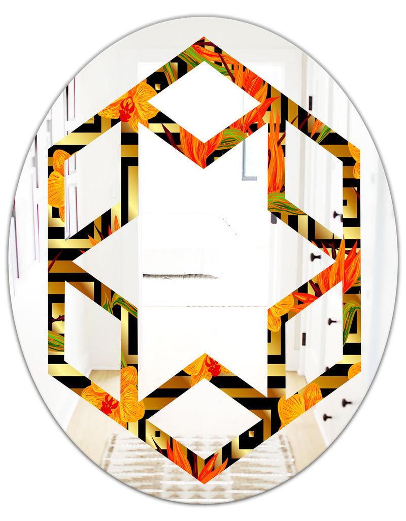 DesignQ Tropical Gold Luxury Pattern III - Modern Round Or Oval Wall Mirror - Hexagon Star