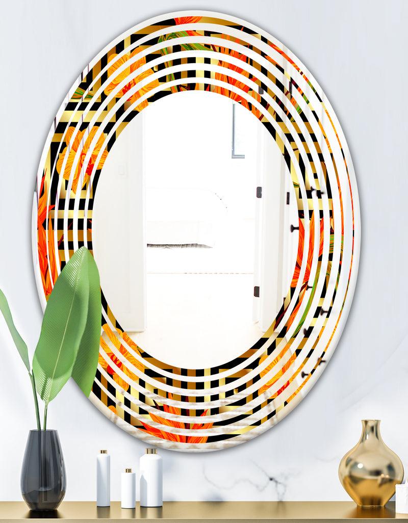 DesignQ Tropical Gold Luxury Pattern III - Modern Round Or Oval Wall Mirror - Wave