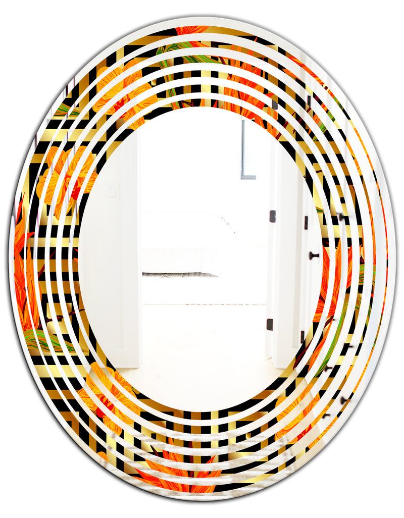 DesignQ Tropical Gold Luxury Pattern III - Modern Round Or Oval Wall Mirror - Wave