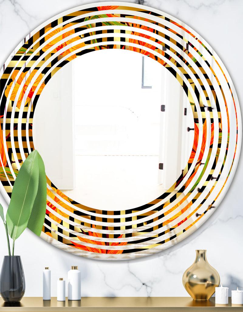 DesignQ Tropical Gold Luxury Pattern III - Modern Round or Oval Wall Mirror - Wave