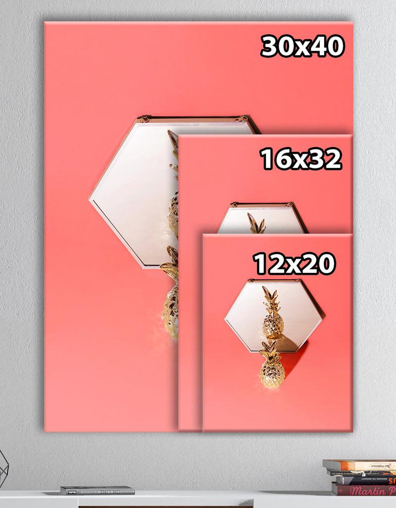 DesignQ Tropical Golden Pineapple On Trendy Background. - Tropical Canvas Wall Art