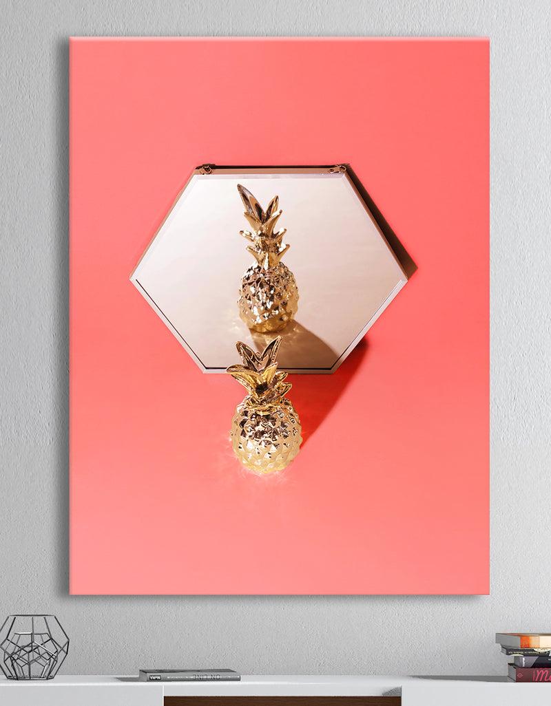 DesignQ Tropical golden Pineapple on trendy background. - Tropical Canvas Wall Art