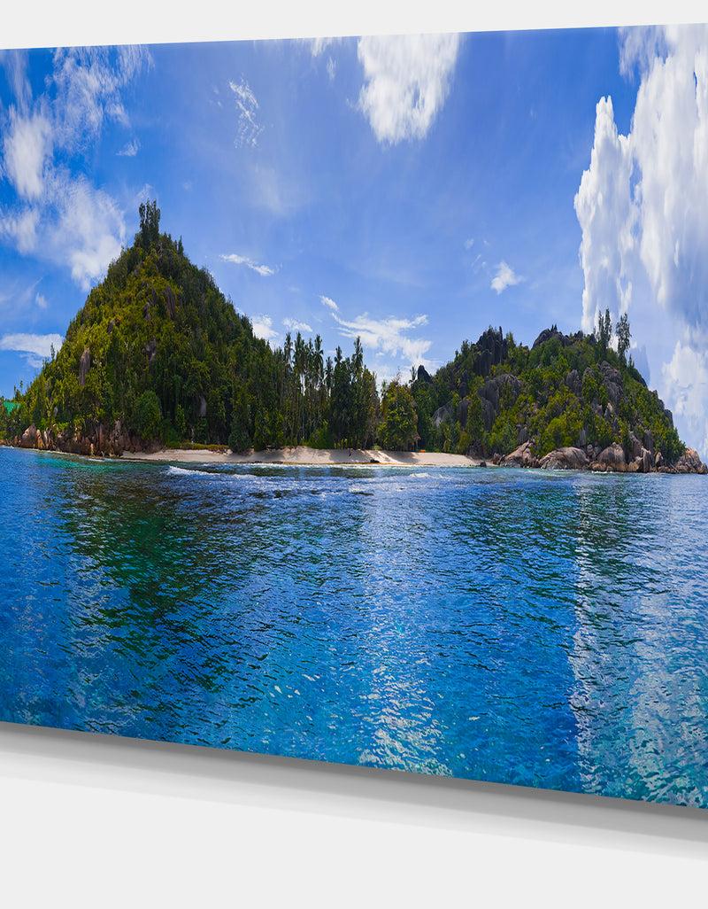 DesignQ Tropical Island At Seychelles Panorama - Modern Seascape Canvas Artwork