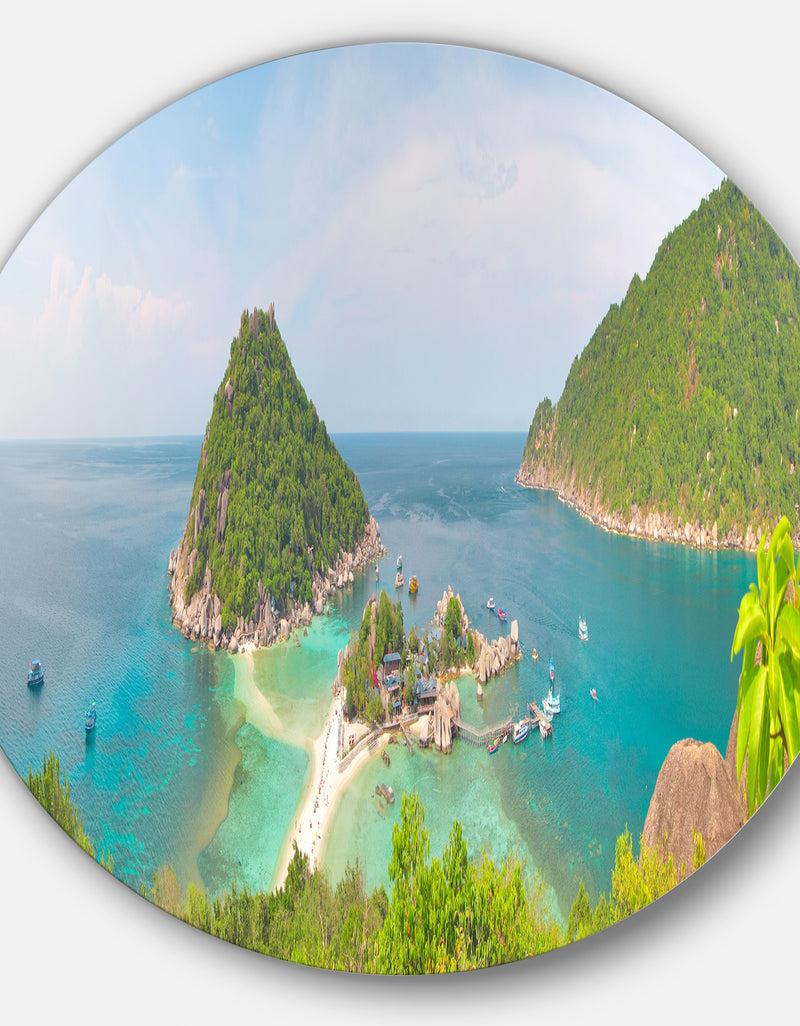 DesignQ Tropical Island Panorama - Landscape Photo Aluminum Circle Wall Art