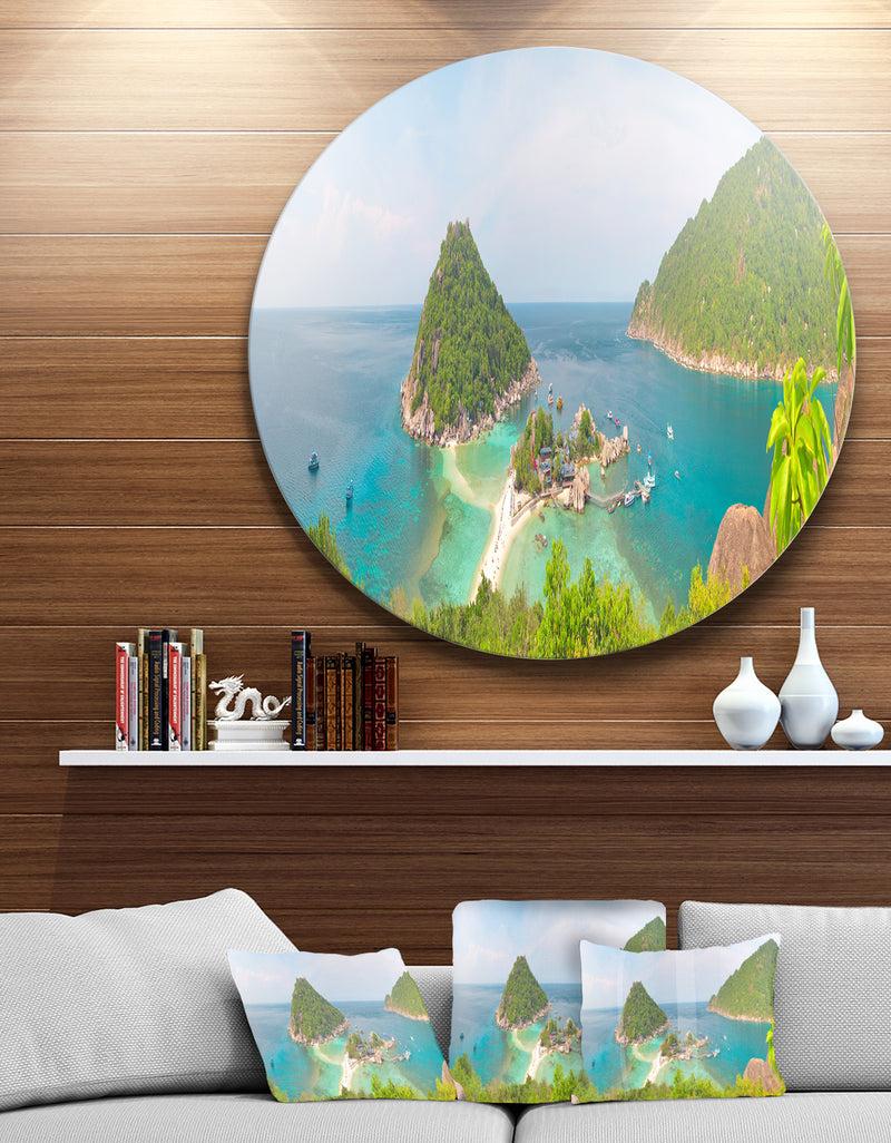 DesignQ Tropical Island Panorama - Landscape Photo Aluminum Circle Wall Art