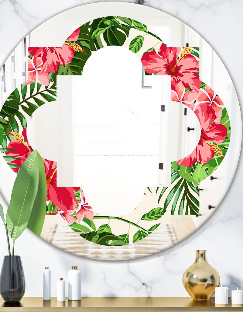 DesignQ Tropical Leaves and Flowers I - Cottage Round or Oval Wall Mirror - Quatrefoil