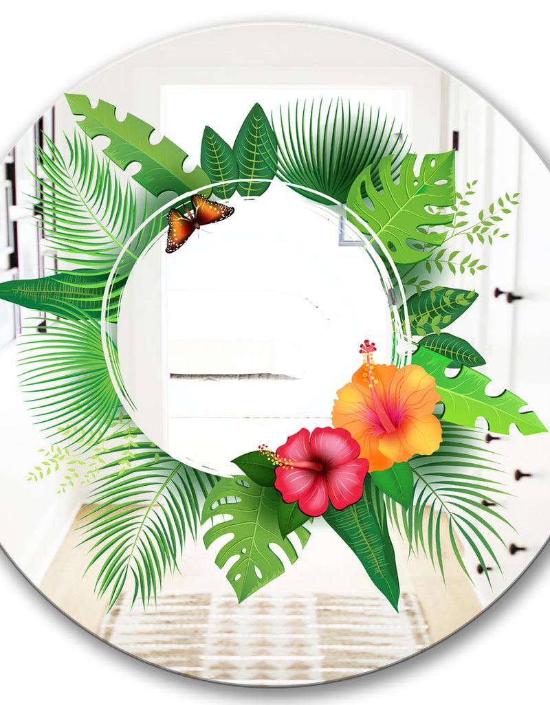 DesignQ Tropical Leaves - Farmhouse Mirror - Oval Or Round Decorative Mirror