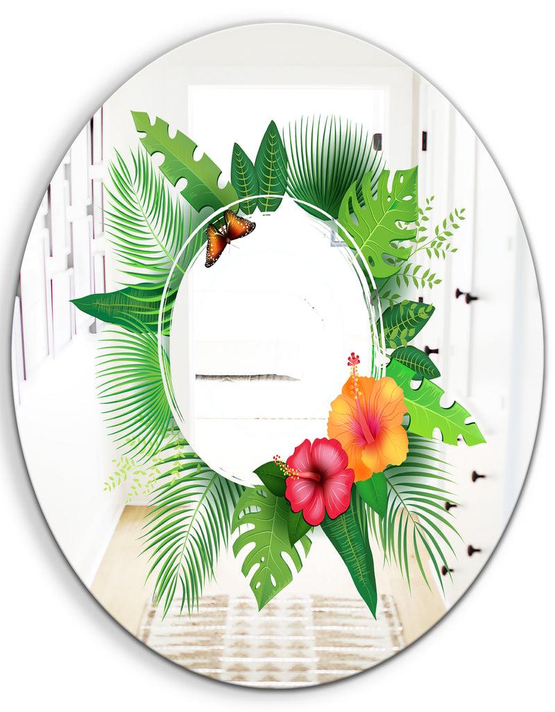 DesignQ Tropical Leaves - Farmhouse Mirror - Oval Or Round Decorative Mirror