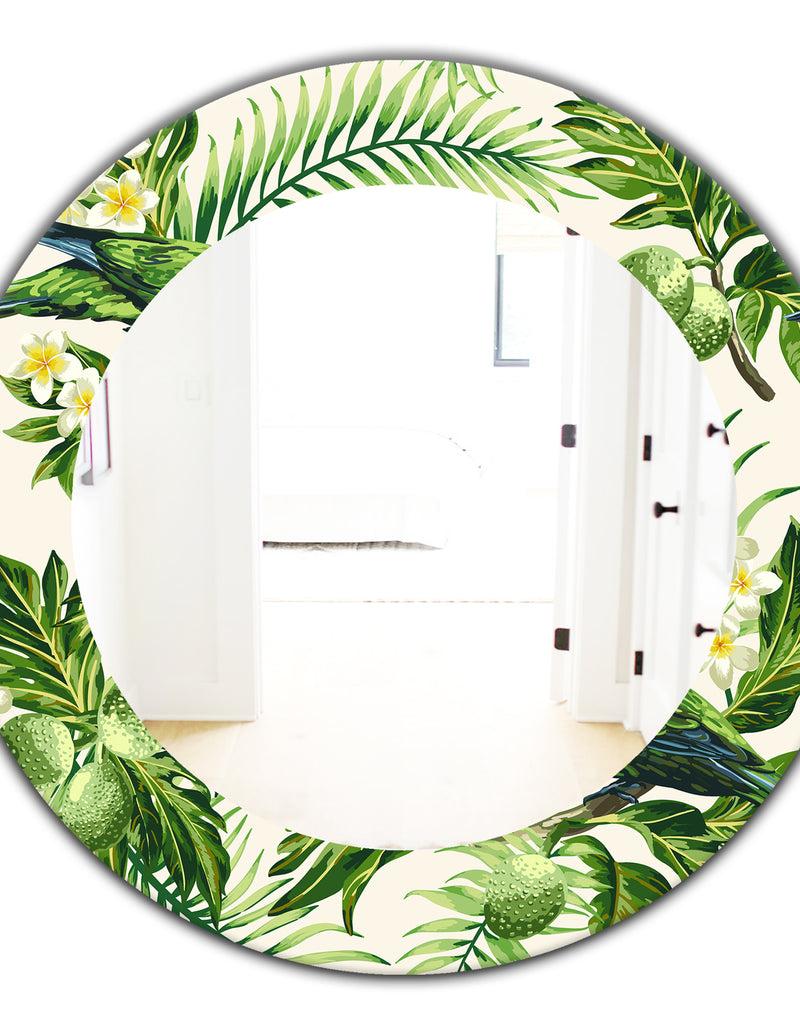 DesignQ Tropical Leaves Green - Bohemian And Eclectic Mirror - Oval Or Round Wall Mirror
