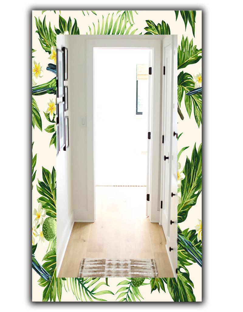 DesignQ Tropical Leaves Green - Bohemian And Eclectic Mirror - Wall Mirror