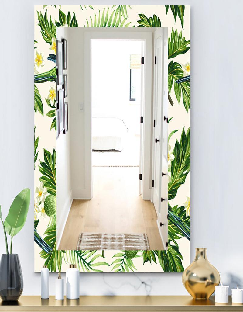 DesignQ Tropical Leaves Green - Bohemian and Eclectic Mirror - Wall Mirror