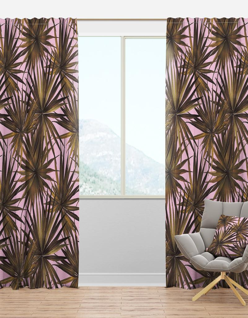 DesignQ Tropical Leaves On Pink - Mid-Century Modern Curtain Panels