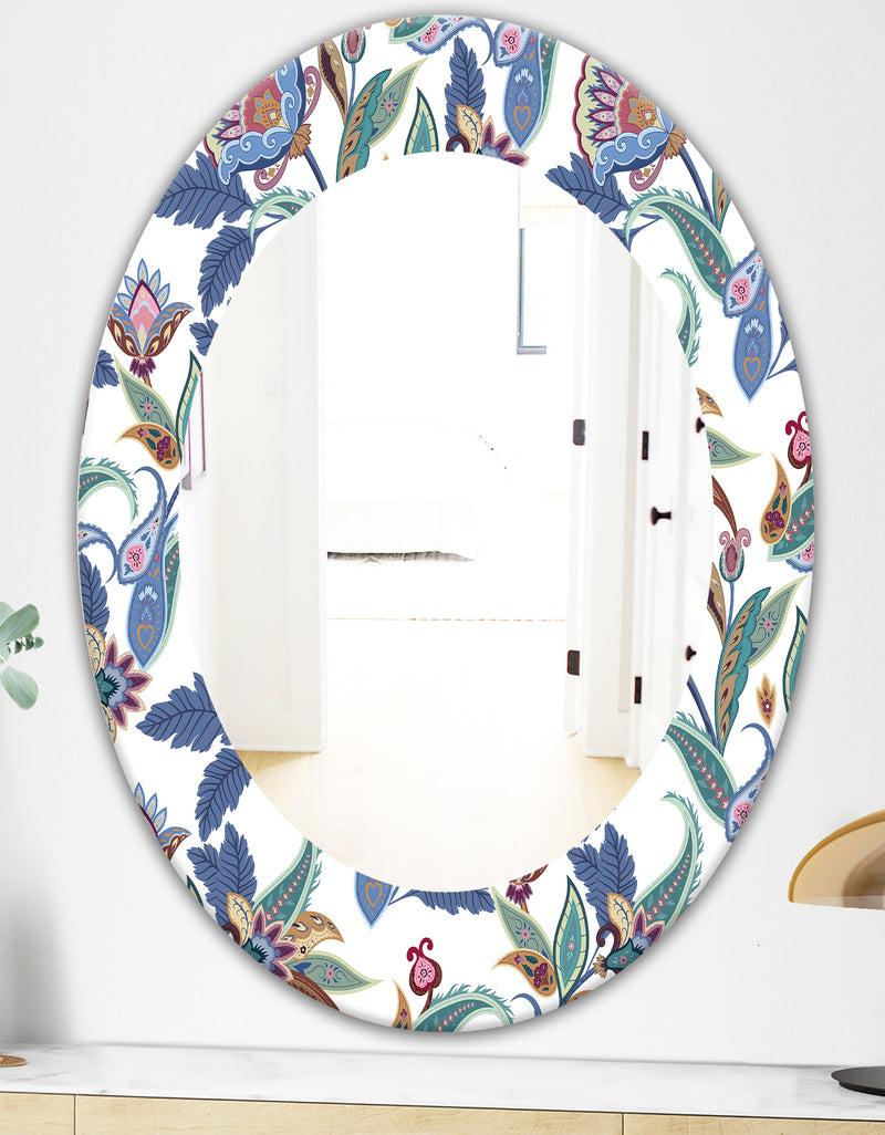 DesignQ Tropical Mood Blue 1 - Bohemian And Eclectic Mirror - Oval Or Round Wall Mirror
