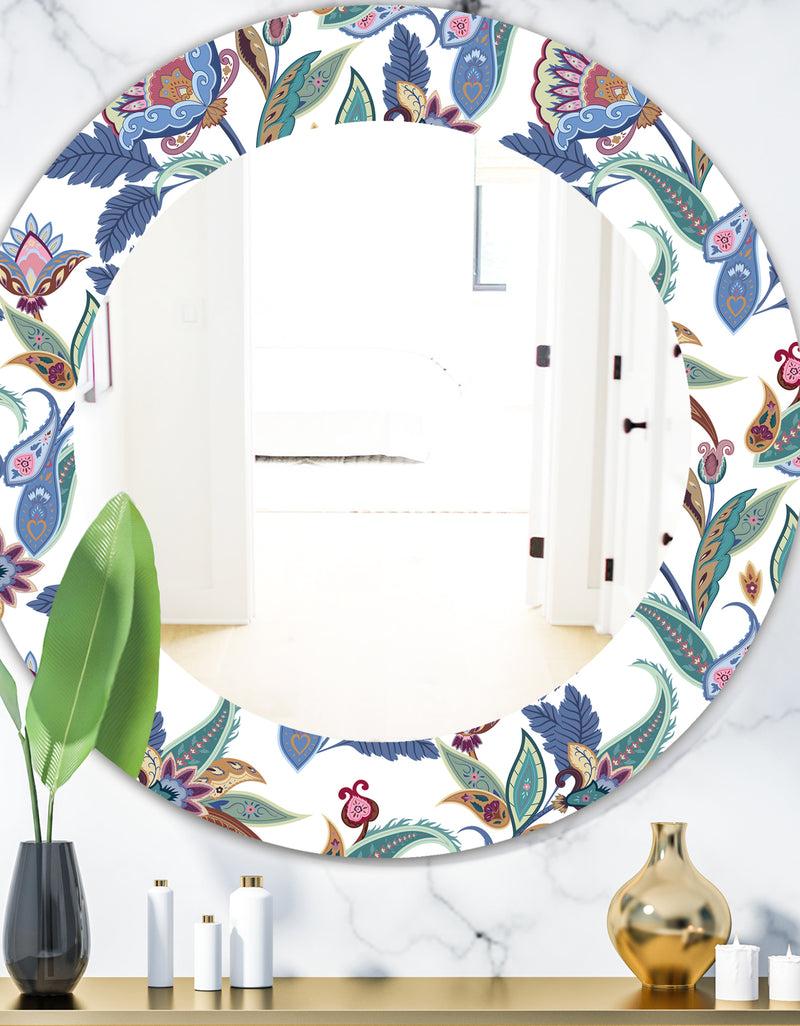 DesignQ Tropical Mood Blue 1 - Bohemian and Eclectic Mirror - Oval or Round Wall Mirror