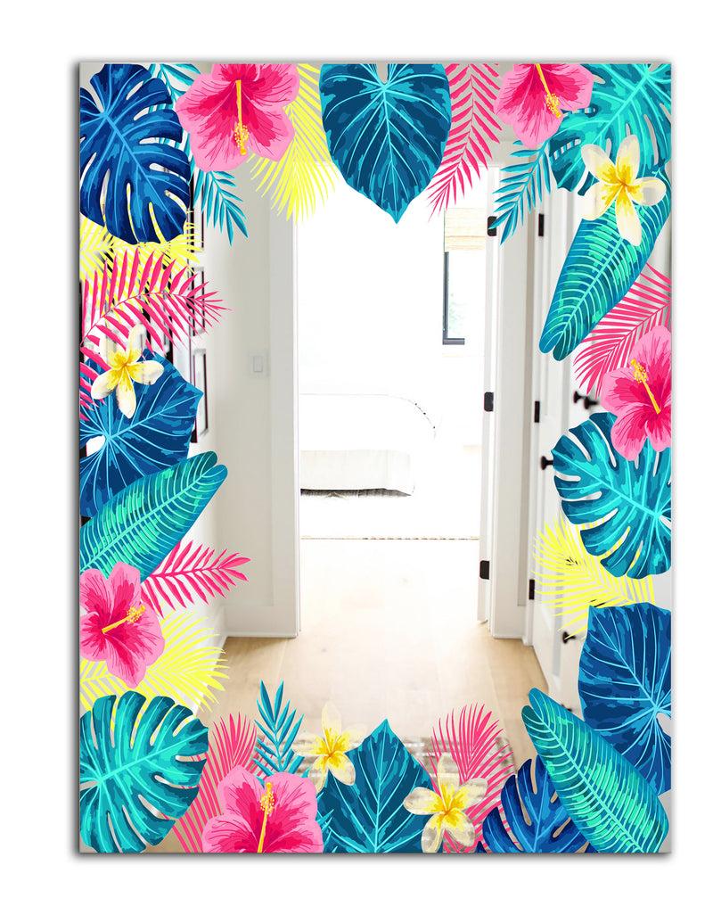 DesignQ Tropical Mood Blue 10 - Farmhouse Mirror - Floral Printed Vanity Mirror