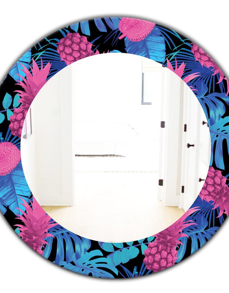 DesignQ Tropical Mood Blue 8 - Bohemian And Eclectic Mirror - Oval Or Round Wall Mirror