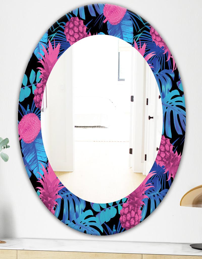 DesignQ Tropical Mood Blue 8 - Bohemian And Eclectic Mirror - Oval Or Round Wall Mirror