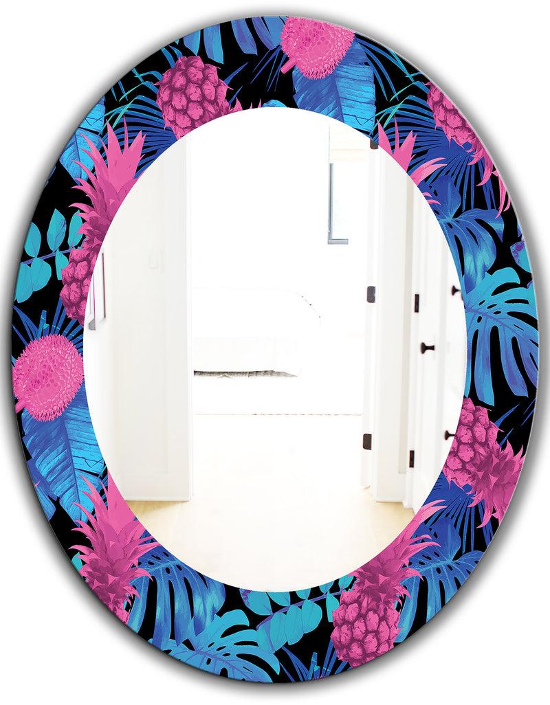 DesignQ Tropical Mood Blue 8 - Bohemian And Eclectic Mirror - Oval Or Round Wall Mirror