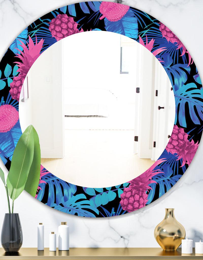 DesignQ Tropical Mood Blue 8 - Bohemian and Eclectic Mirror - Oval or Round Wall Mirror