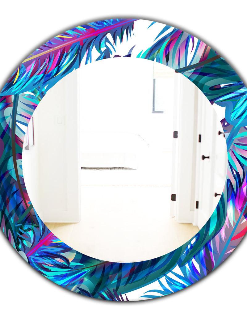 DesignQ Tropical Mood Blue 9 - Bohemian And Eclectic Mirror - Oval Or Round Wall Mirror