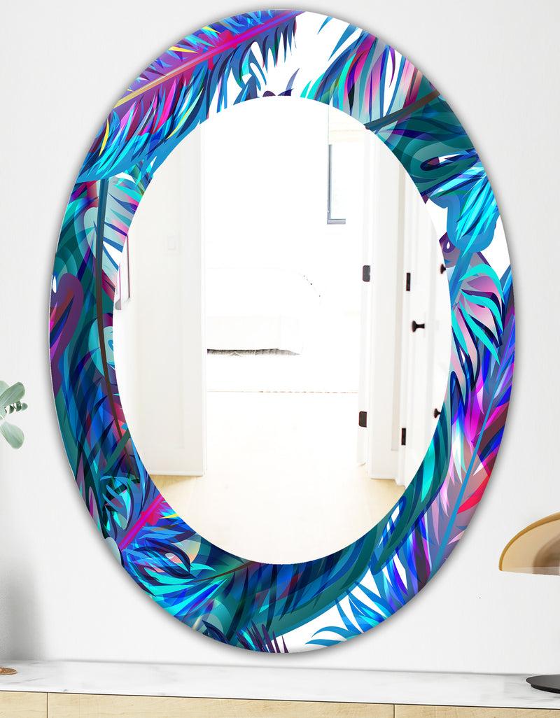 DesignQ Tropical Mood Blue 9 - Bohemian And Eclectic Mirror - Oval Or Round Wall Mirror