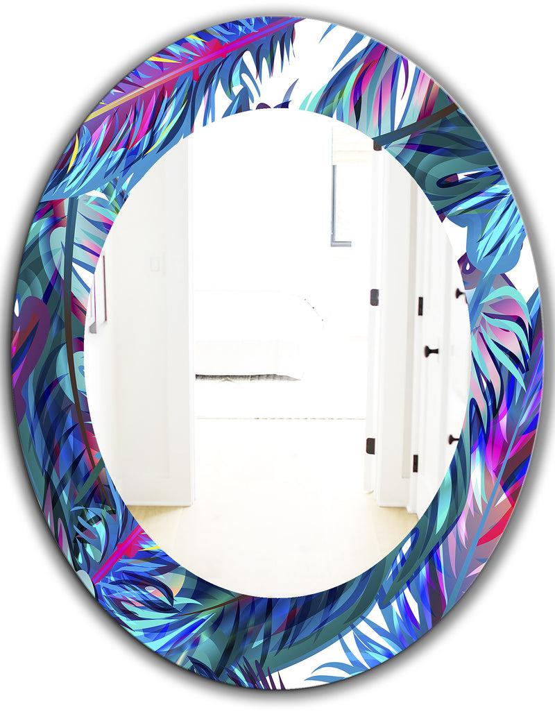 DesignQ Tropical Mood Blue 9 - Bohemian And Eclectic Mirror - Oval Or Round Wall Mirror