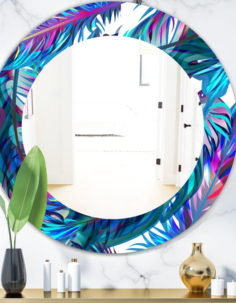 DesignQ Tropical Mood Blue 9 - Bohemian and Eclectic Mirror - Oval or Round Wall Mirror