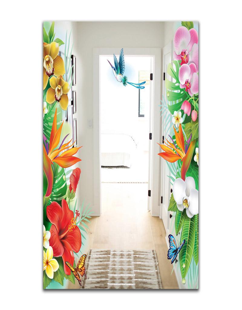 DesignQ Tropical Mood Bright 13 - Traditional Mirror - Tropical Floral Art Mirror
