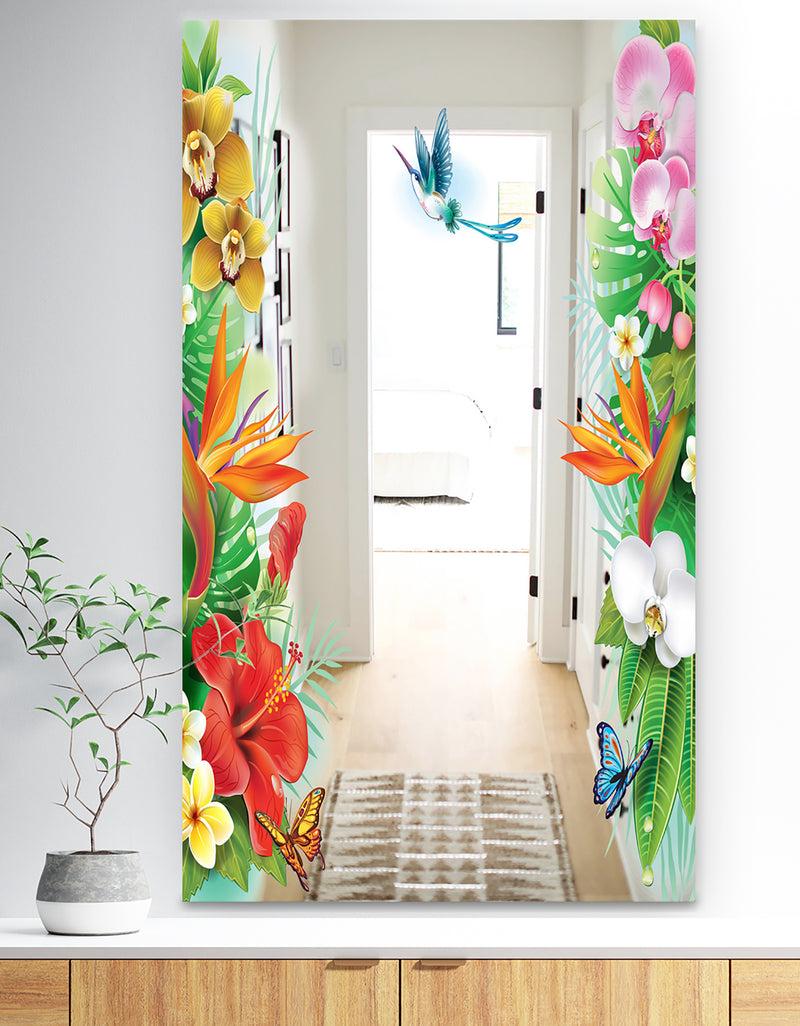 DesignQ Tropical Mood Bright 13 - Traditional Mirror - Tropical Floral Art Mirror