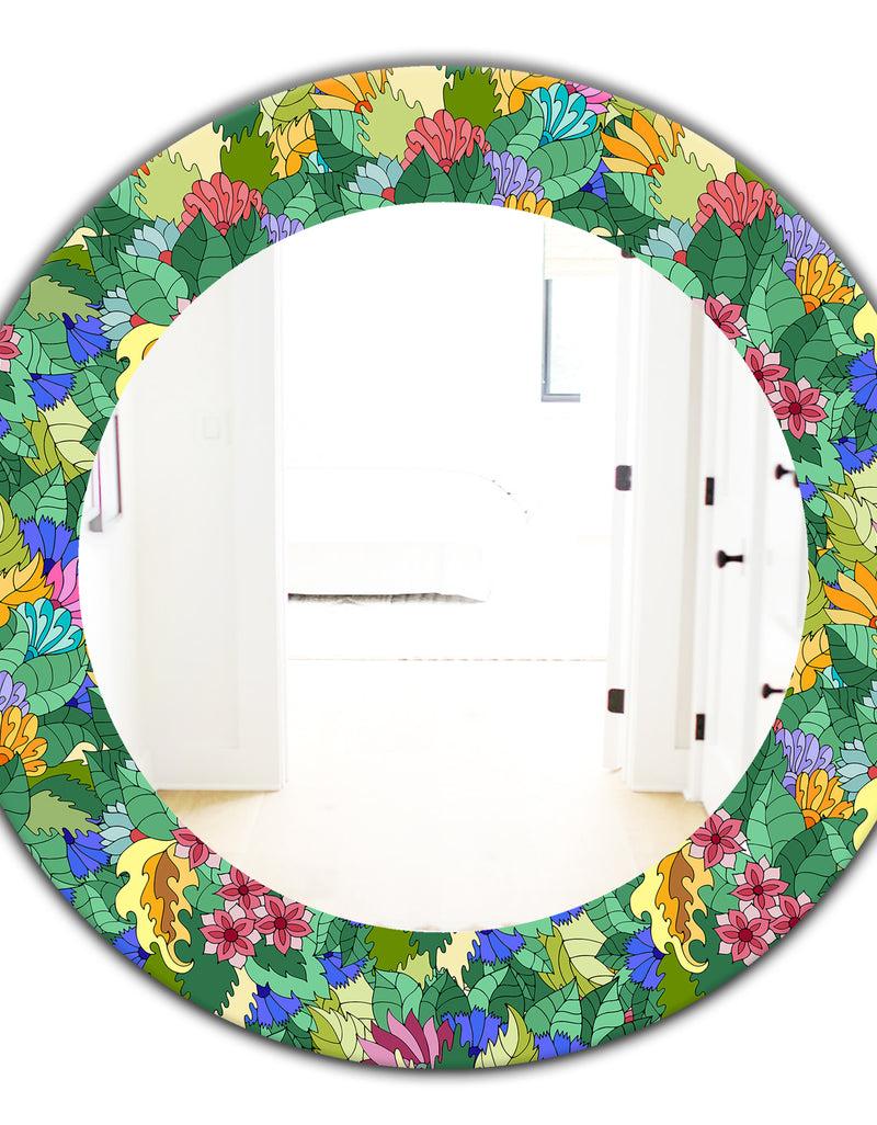 DesignQ Tropical Mood Foliage 1 - Modern Mirror - Oval Or Round Wall Mirror