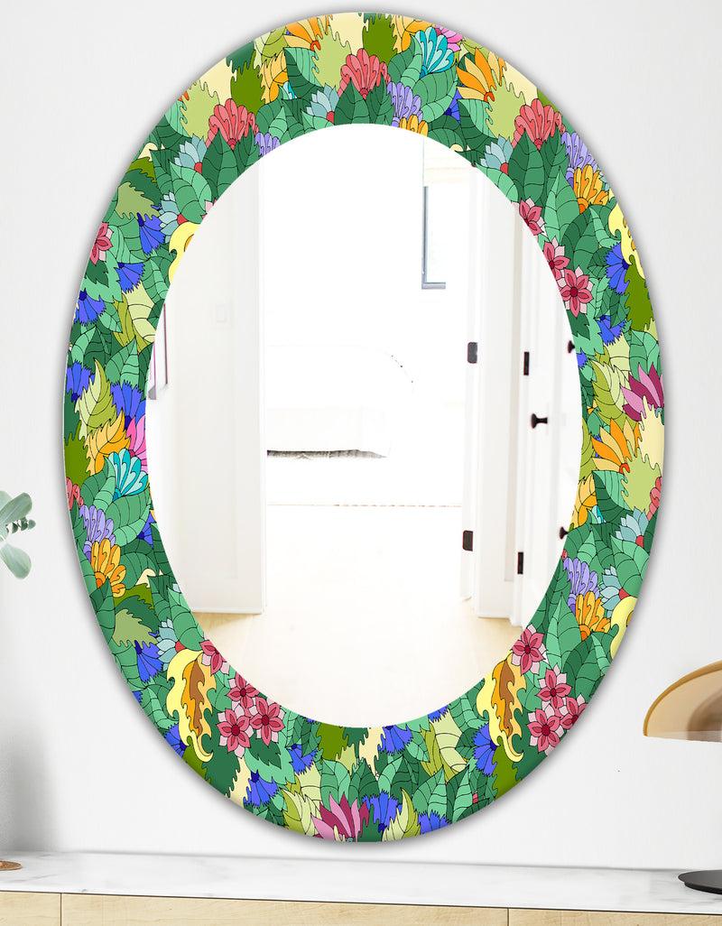 DesignQ Tropical Mood Foliage 1 - Modern Mirror - Oval Or Round Wall Mirror