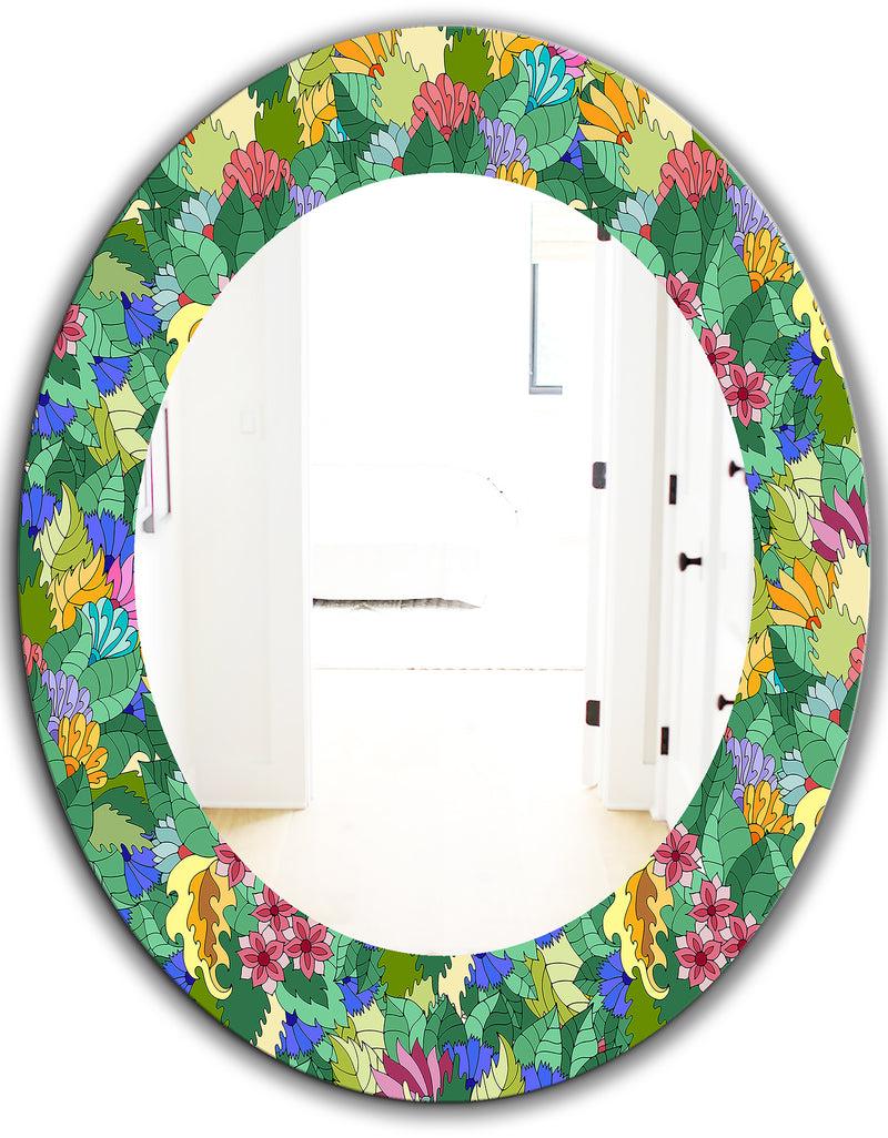 DesignQ Tropical Mood Foliage 1 - Modern Mirror - Oval Or Round Wall Mirror