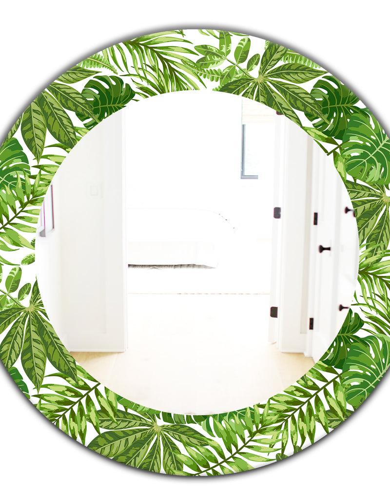 DesignQ Tropical Mood Foliage 19 - Bohemian And Eclectic Mirror - Oval Or Round Wall Mirror
