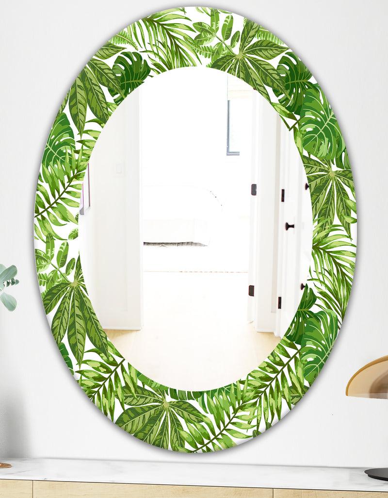 DesignQ Tropical Mood Foliage 19 - Bohemian And Eclectic Mirror - Oval Or Round Wall Mirror