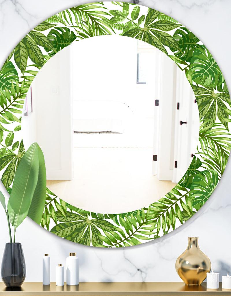DesignQ Tropical Mood Foliage 19 - Bohemian and Eclectic Mirror - Oval or Round Wall Mirror