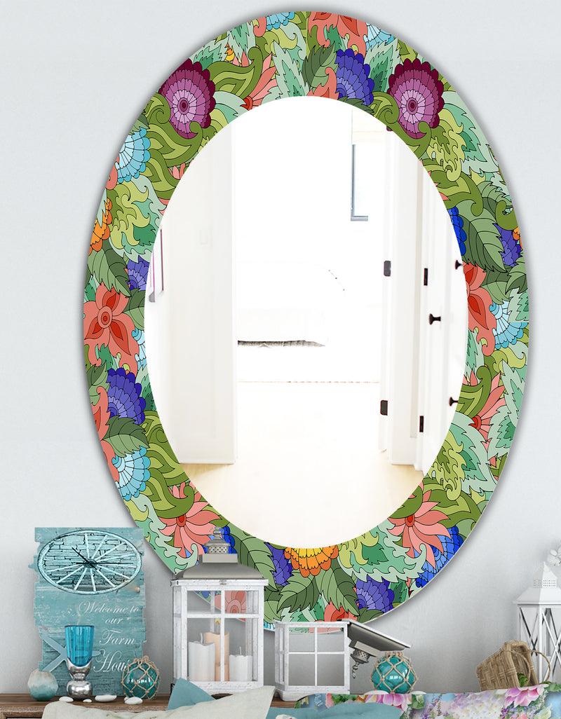 DesignQ Tropical Mood Foliage 2 - Traditional Mirror - Frameless Oval Or Round Wall Mirror