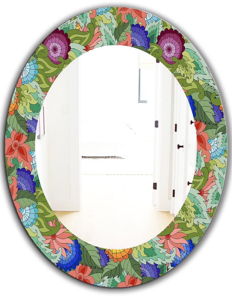 DesignQ Tropical Mood Foliage 2 - Traditional Mirror - Frameless Oval Or Round Wall Mirror