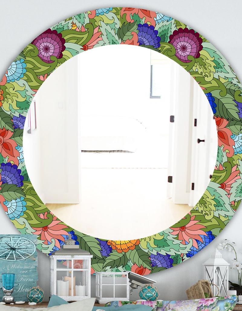 DesignQ Tropical Mood Foliage 2 - Traditional Mirror - Frameless Oval or Round Wall Mirror