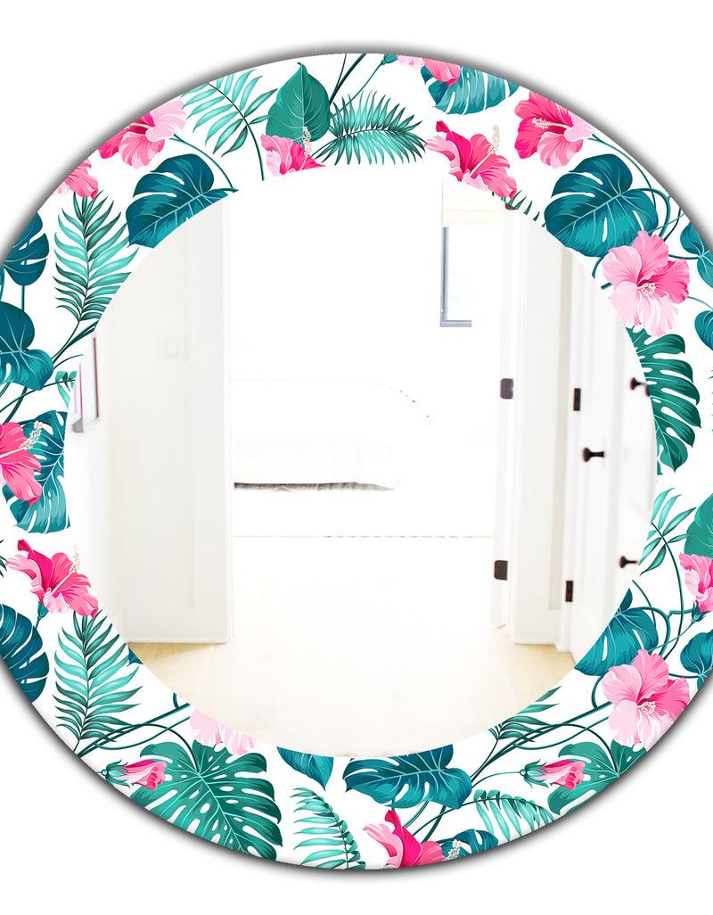 DesignQ Tropical Mood Foliage 20 - Bohemian And Eclectic Mirror - Oval Or Round Wall Mirror