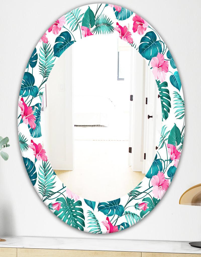 DesignQ Tropical Mood Foliage 20 - Bohemian And Eclectic Mirror - Oval Or Round Wall Mirror