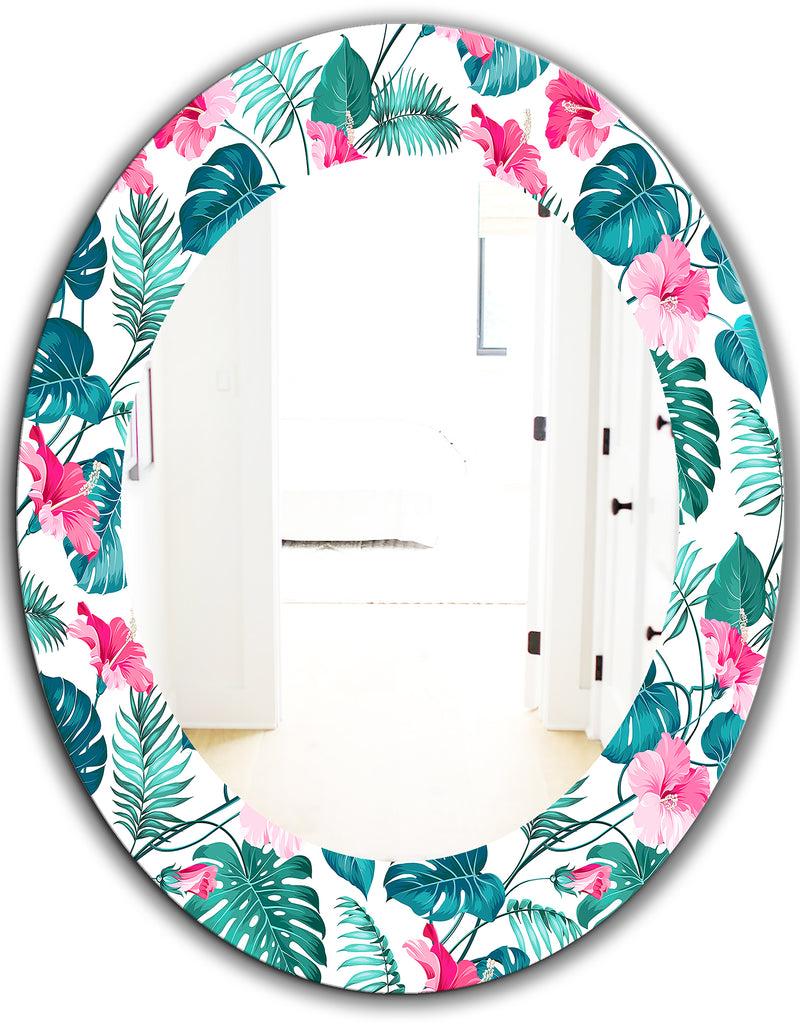 DesignQ Tropical Mood Foliage 20 - Bohemian And Eclectic Mirror - Oval Or Round Wall Mirror