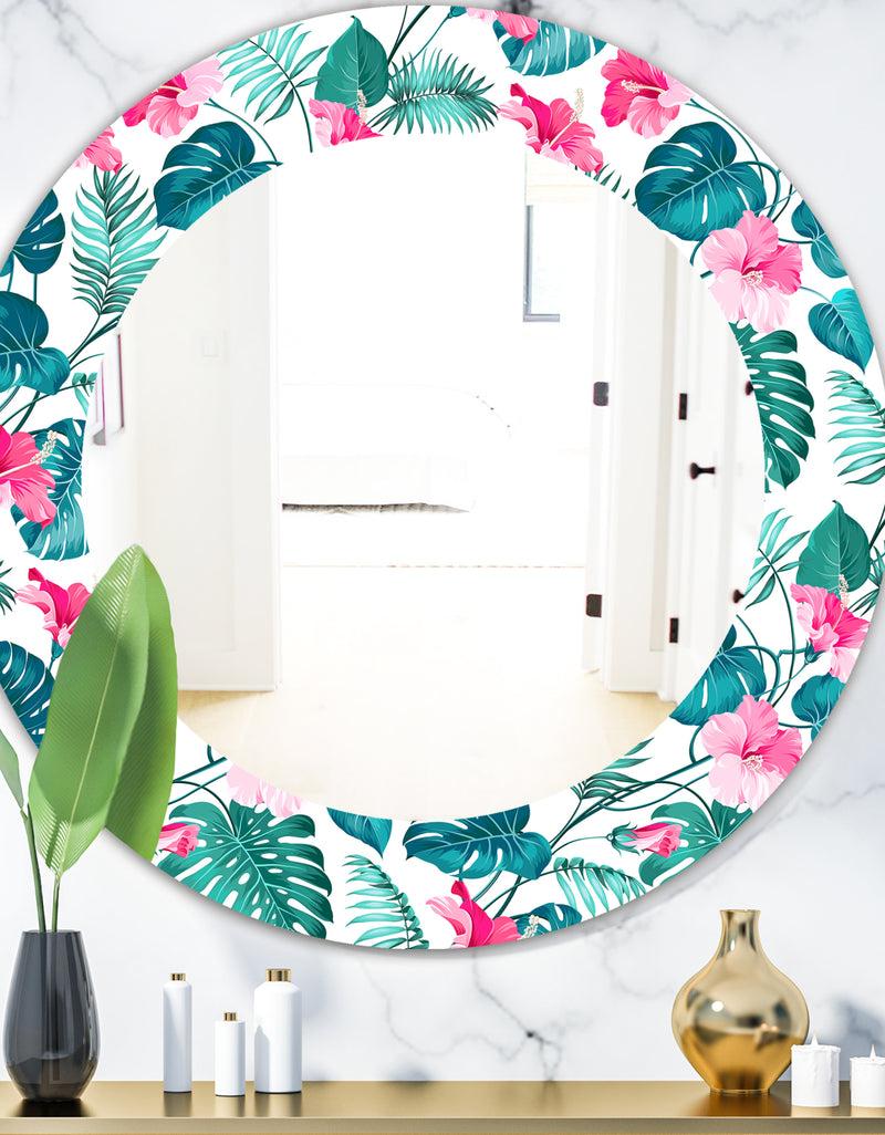 DesignQ Tropical Mood Foliage 20 - Bohemian and Eclectic Mirror - Oval or Round Wall Mirror