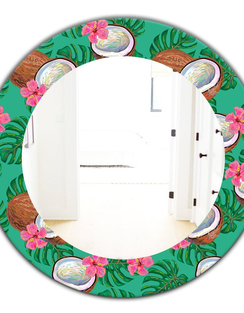 DesignQ Tropical Mood Foliage 21 - Bohemian And Eclectic Mirror - Oval Or Round Wall Mirror