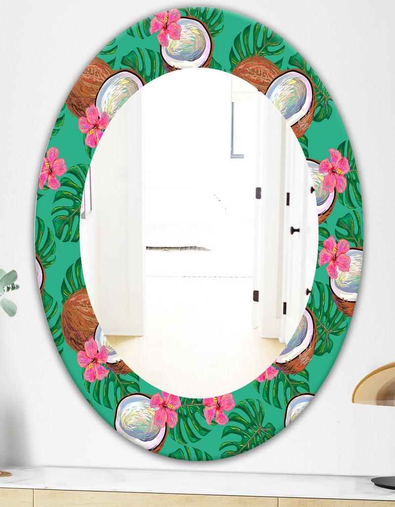DesignQ Tropical Mood Foliage 21 - Bohemian And Eclectic Mirror - Oval Or Round Wall Mirror