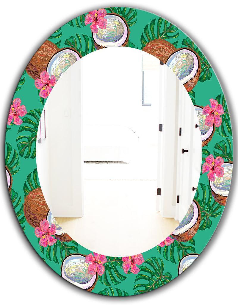 DesignQ Tropical Mood Foliage 21 - Bohemian And Eclectic Mirror - Oval Or Round Wall Mirror