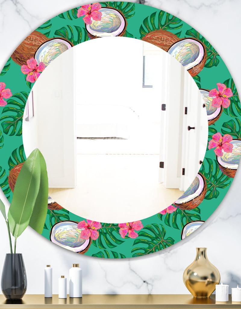 DesignQ Tropical Mood Foliage 21 - Bohemian and Eclectic Mirror - Oval or Round Wall Mirror