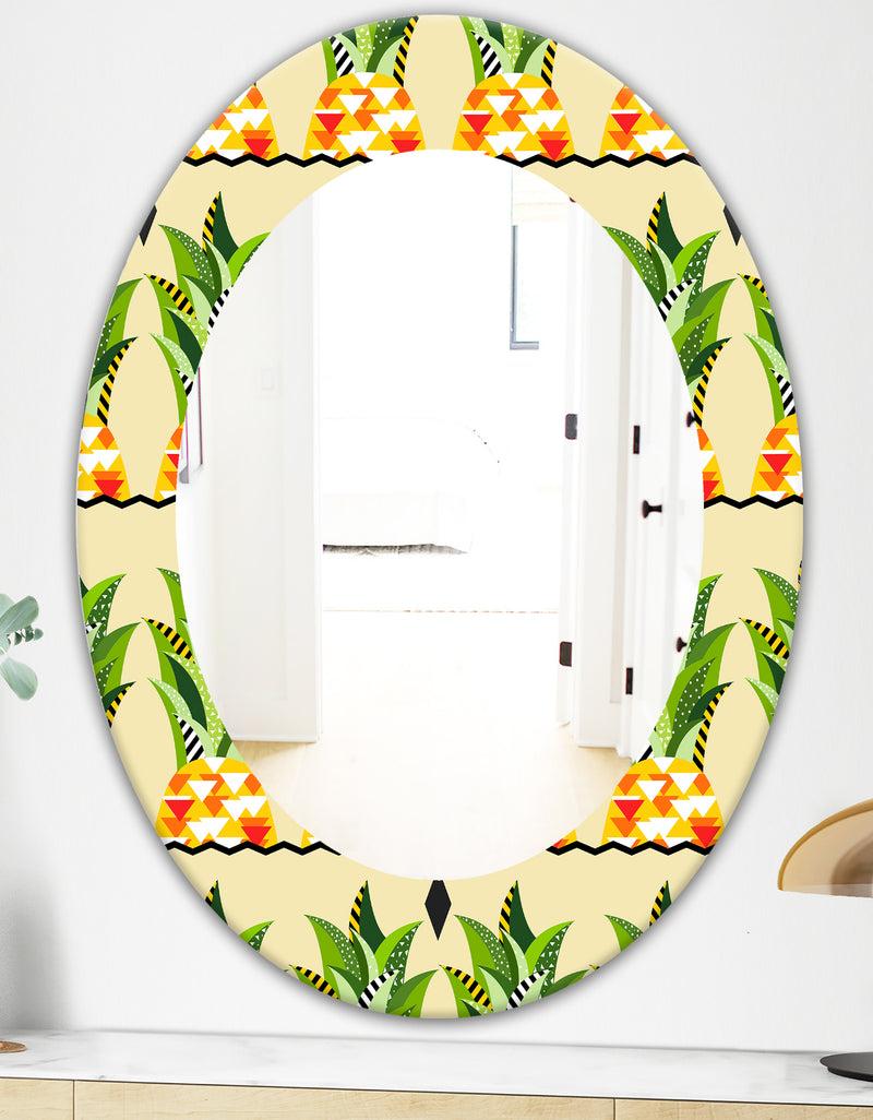 DesignQ Tropical Mood Foliage 23 - Bohemian And Eclectic Mirror - Oval Or Round Wall Mirror