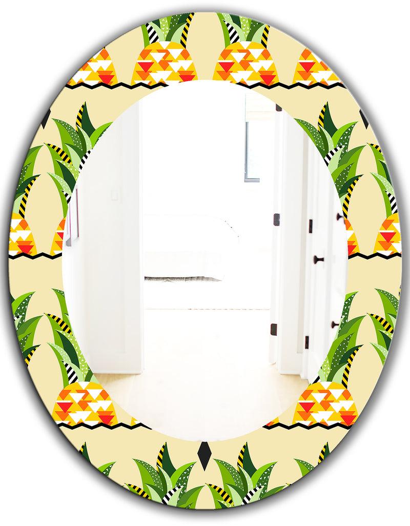 DesignQ Tropical Mood Foliage 23 - Bohemian And Eclectic Mirror - Oval Or Round Wall Mirror