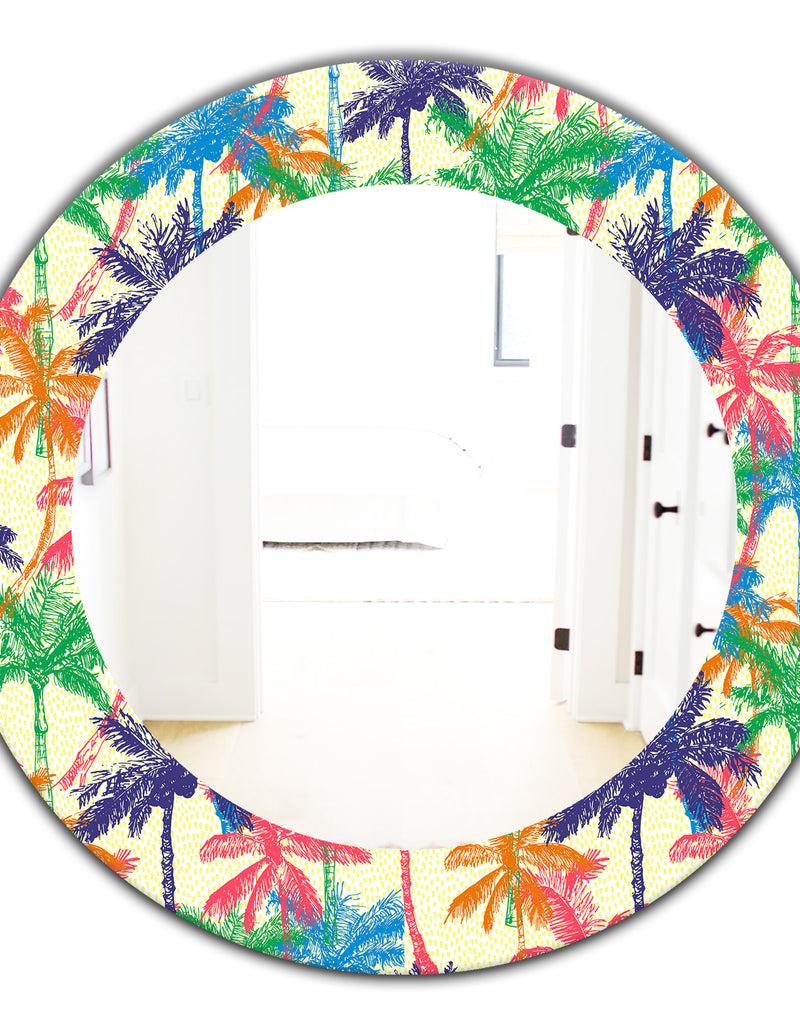 DesignQ Tropical Mood Foliage 3 - Bohemian And Eclectic Mirror - Oval Or Round Wall Mirror